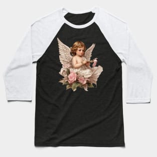 Vintage Pink Baby Christmas Angel with Roses Baseball T-Shirt